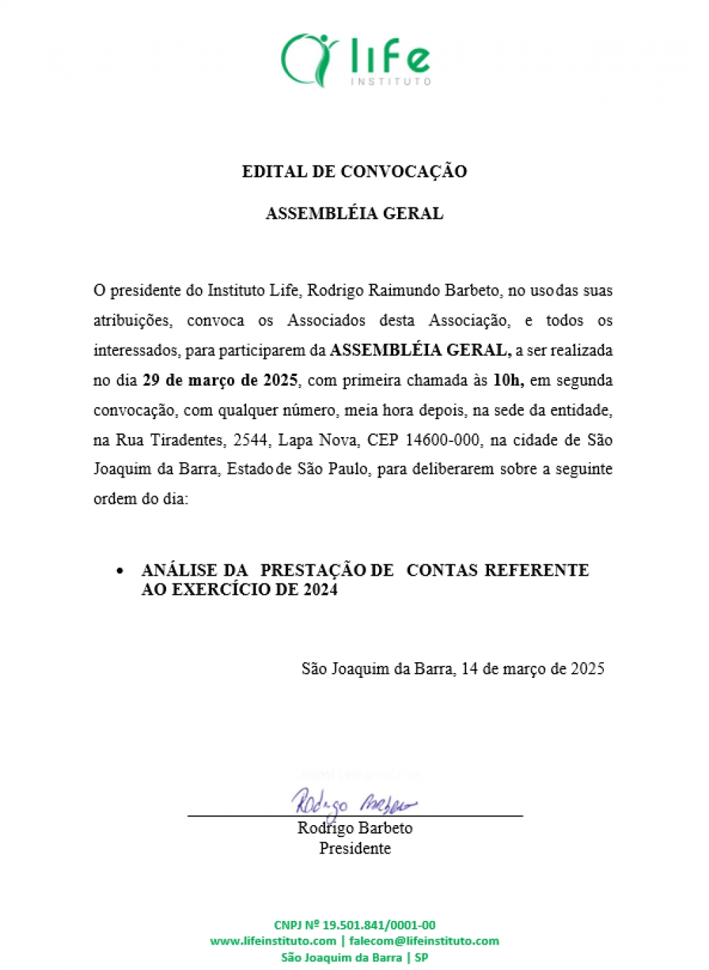 Edital de Convocação - Assembleia Geral Ordinária