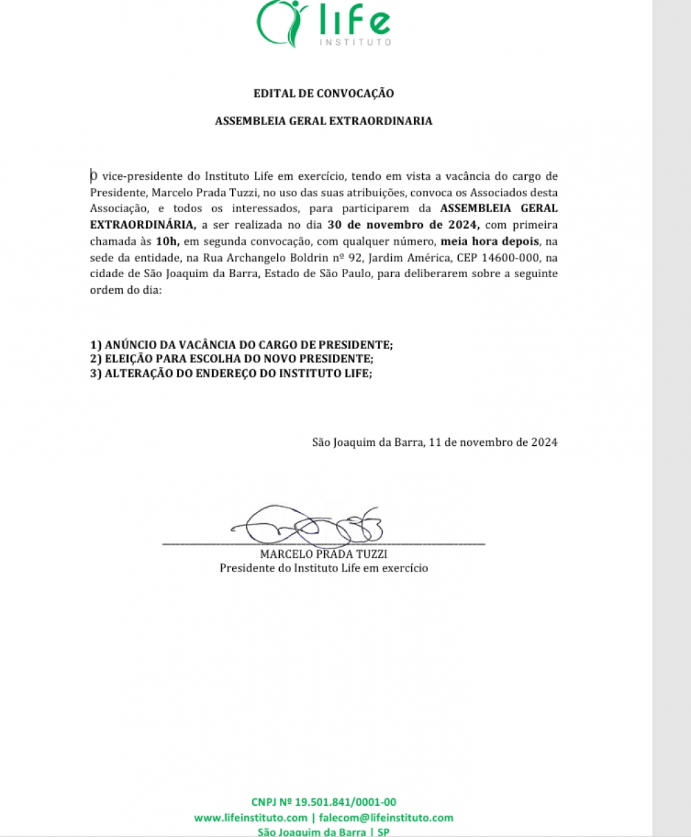 Edital de Convocação - Assembleia Geral Extraordinária